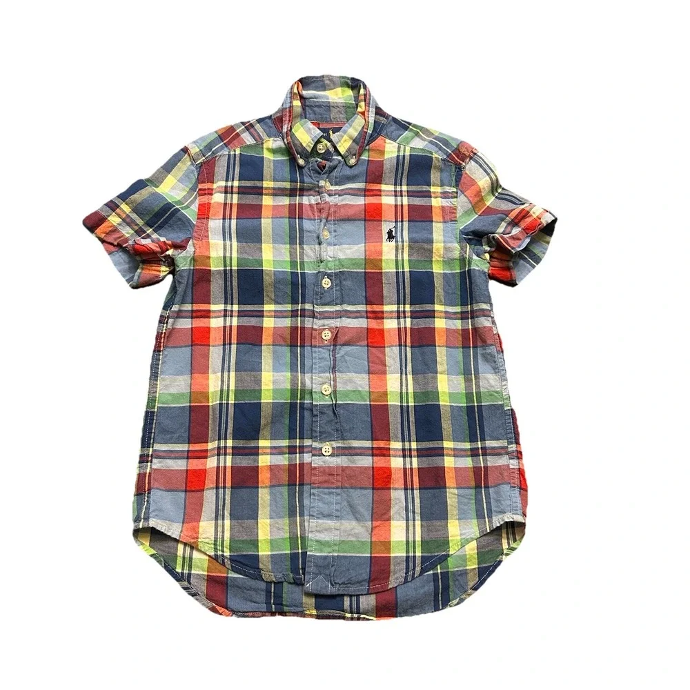 Ralph Lauren Youth‎ Boy Multicolor Plaid Short Sleeve Button Up Shirt Small 8